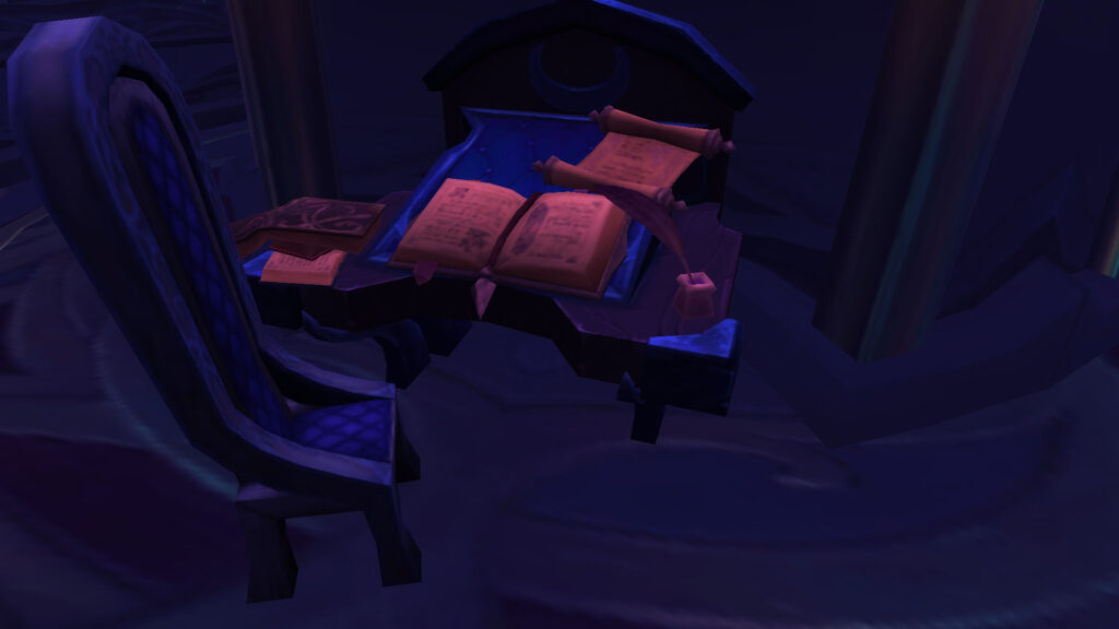 WoW table with books and scroll